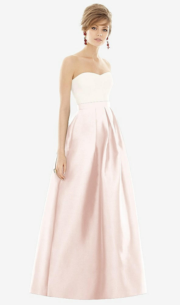 Front View - Blush & Ivory Strapless Pleated Skirt Maxi Dress with Pockets