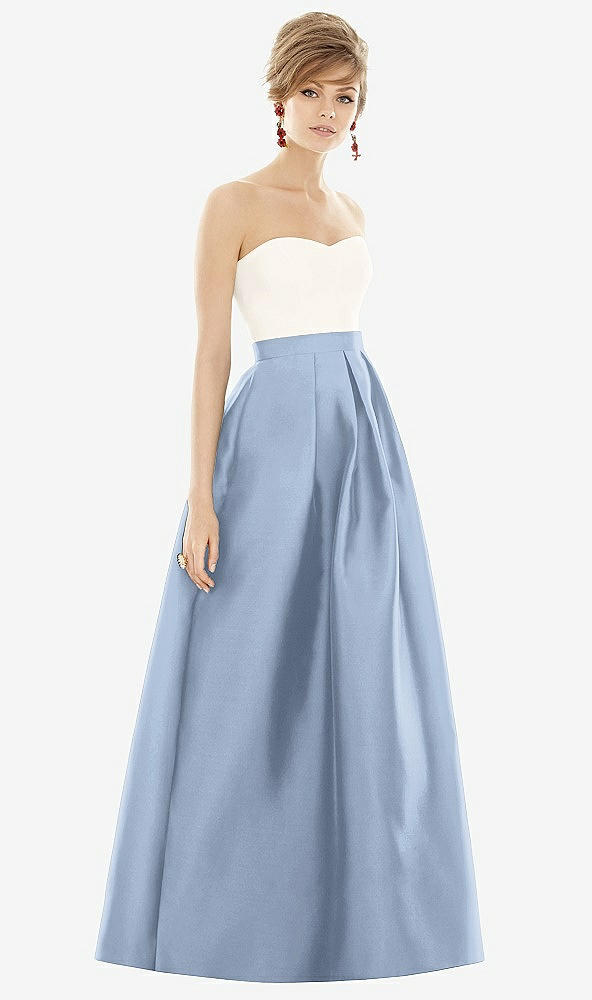 Front View - Cloudy & Ivory Strapless Pleated Skirt Maxi Dress with Pockets