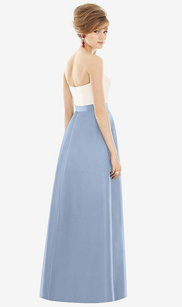 Back View - Cloudy & Ivory Strapless Pleated Skirt Maxi Dress with Pockets