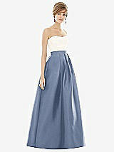 Front View Thumbnail - Larkspur Blue & Ivory Strapless Pleated Skirt Maxi Dress with Pockets