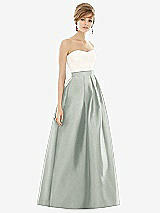 Front View Thumbnail - Willow Green & Ivory Strapless Pleated Skirt Maxi Dress with Pockets