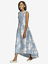 Front View Thumbnail - Porcelain Blue Seraphina Floral Floral Bateau Neck High-Low Junior Bridesmaid Dress with Pockets