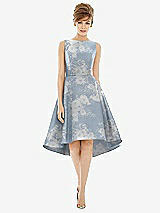 Alt View 1 Thumbnail - Porcelain Blue Seraphina Floral Bateau Neck High Low Floral Satin Cocktail Dress