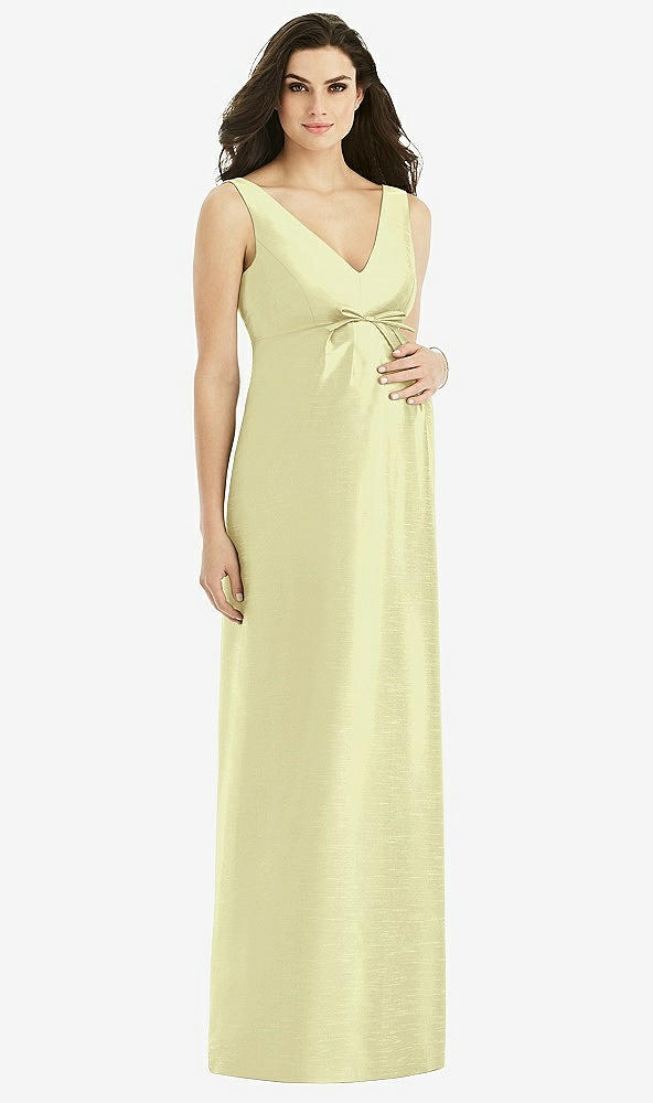 Front View - Butter Yellow Sleeveless Satin Twill Maternity Dress