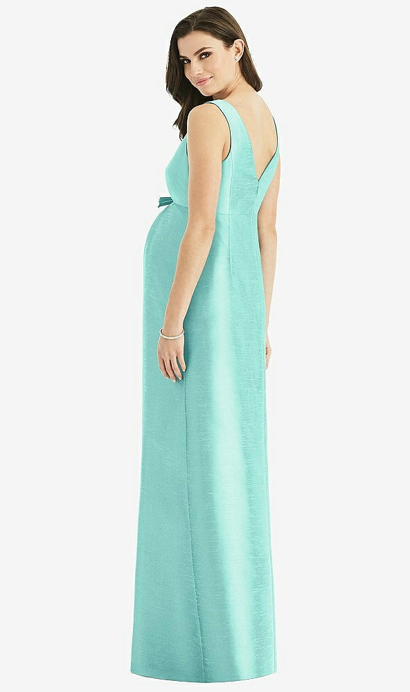 Back View - Coastal Sleeveless Satin Twill Maternity Dress