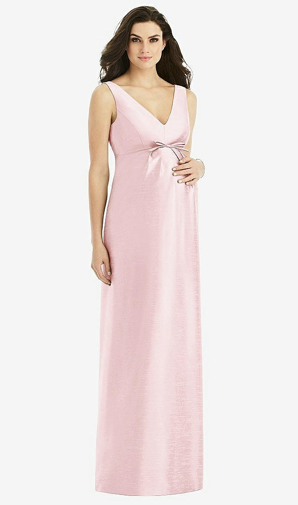 Front View - Ballet Pink Sleeveless Satin Twill Maternity Dress