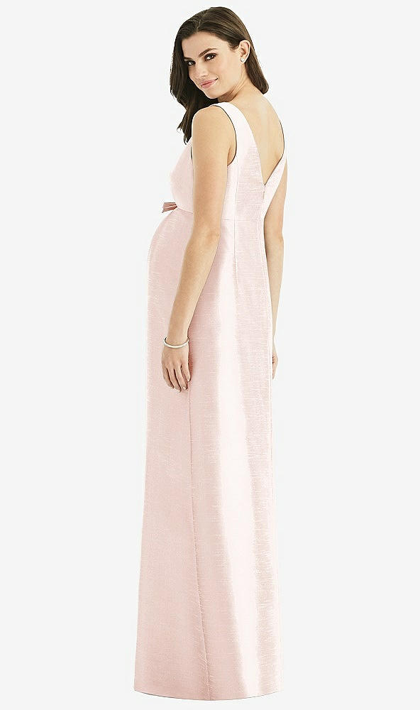 Back View - Blush Sleeveless Satin Twill Maternity Dress