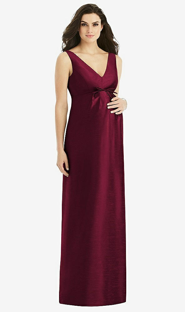 Front View - Cabernet Sleeveless Satin Twill Maternity Dress