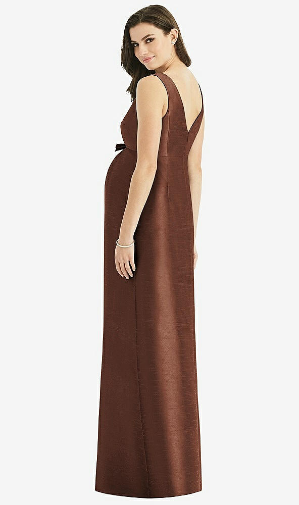 Back View - Cognac Sleeveless Satin Twill Maternity Dress