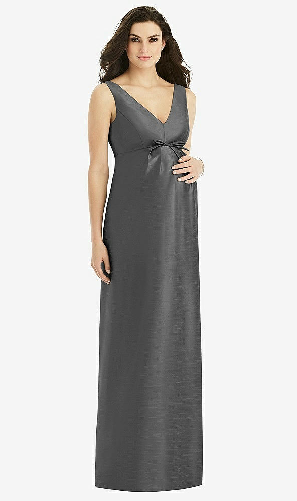 Front View - Gunmetal Sleeveless Satin Twill Maternity Dress