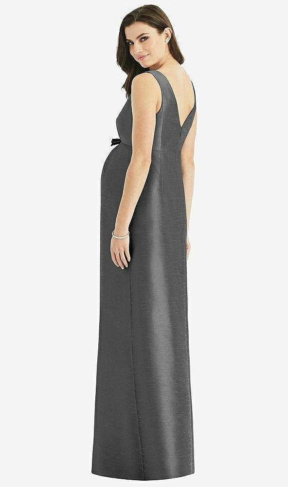 Back View - Gunmetal Sleeveless Satin Twill Maternity Dress