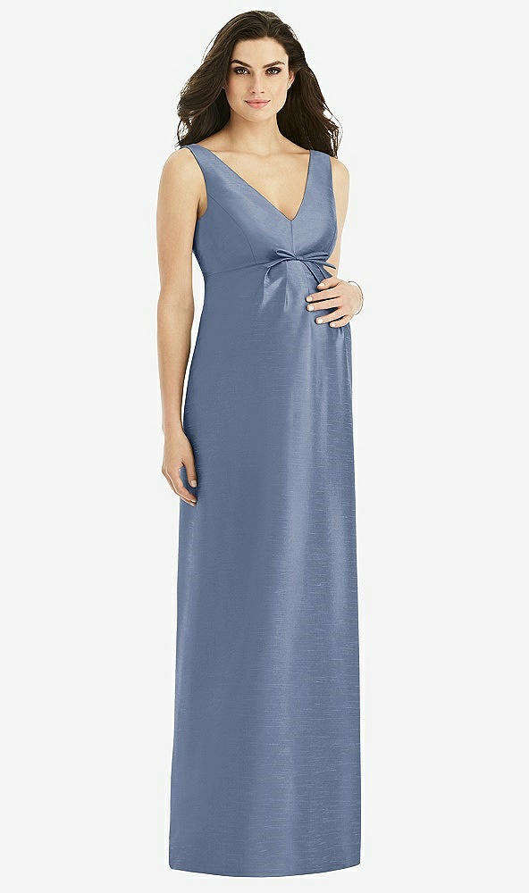 Front View - Larkspur Blue Sleeveless Satin Twill Maternity Dress