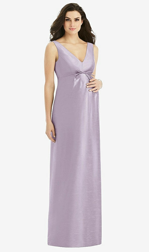 Front View - Lilac Haze Sleeveless Satin Twill Maternity Dress