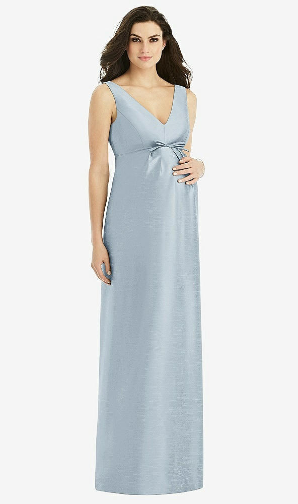 Front View - Mist Sleeveless Satin Twill Maternity Dress