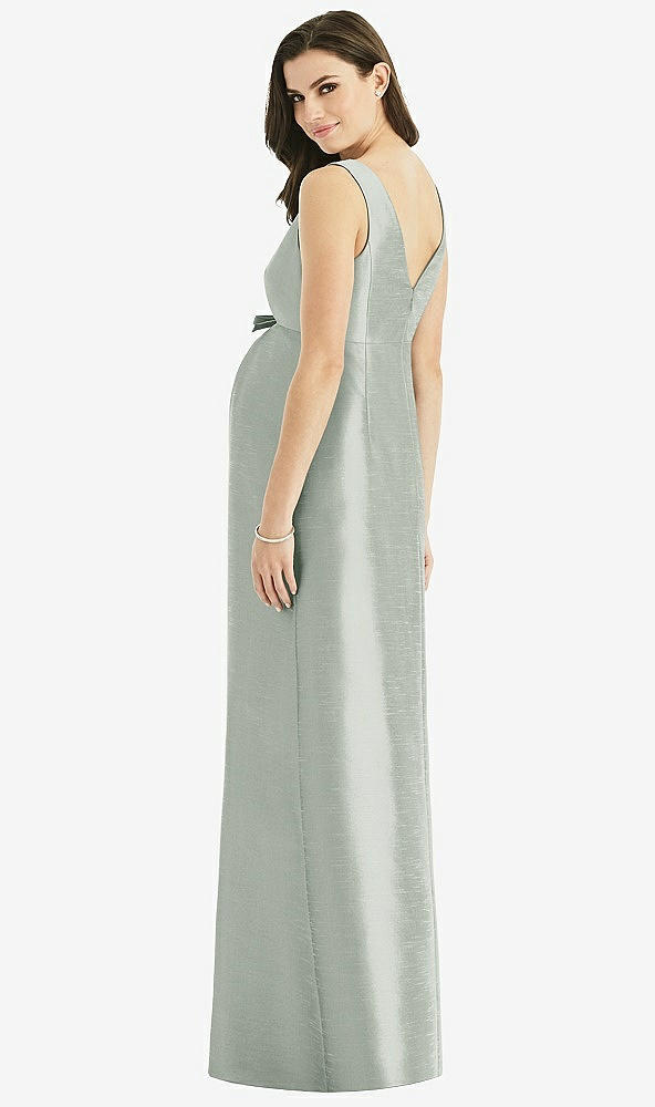 Back View - Willow Green Sleeveless Satin Twill Maternity Dress