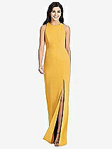 Front View Thumbnail - NYC Yellow Diamond Cutout Back Trumpet Gown with Front Slit