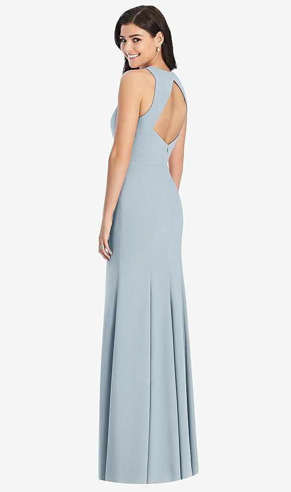 Back View - Mist Diamond Cutout Back Trumpet Gown with Front Slit