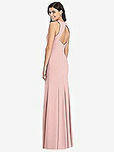 Rear View Thumbnail - Rose - PANTONE Rose Quartz Diamond Cutout Back Trumpet Gown with Front Slit