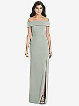 Front View Thumbnail - Willow Green Cuffed Off-the-Shoulder Trumpet Gown