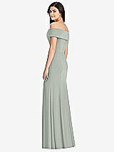 Rear View Thumbnail - Willow Green Cuffed Off-the-Shoulder Trumpet Gown