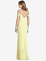 Rear View Thumbnail - Butter Yellow Off-the-Shoulder Chiffon Trumpet Gown with Front Slit