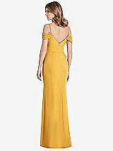 Rear View Thumbnail - NYC Yellow Off-the-Shoulder Chiffon Trumpet Gown with Front Slit