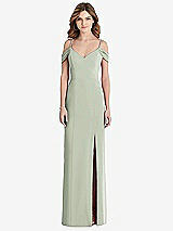 Front View Thumbnail - Celadon Off-the-Shoulder Chiffon Trumpet Gown with Front Slit