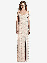 Front View Thumbnail - Coquette Floral Print Off-the-Shoulder Chiffon Trumpet Gown with Front Slit