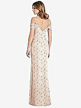 Rear View Thumbnail - Coquette Floral Print Off-the-Shoulder Chiffon Trumpet Gown with Front Slit