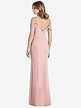 Rear View Thumbnail - Rose - PANTONE Rose Quartz Off-the-Shoulder Chiffon Trumpet Gown with Front Slit