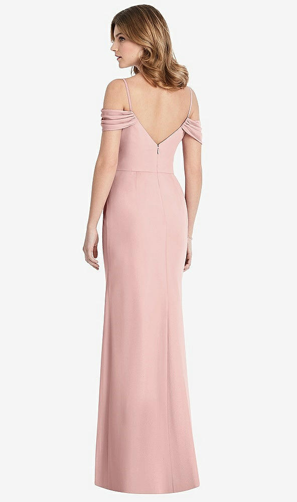 Back View - Rose - PANTONE Rose Quartz Off-the-Shoulder Chiffon Trumpet Gown with Front Slit