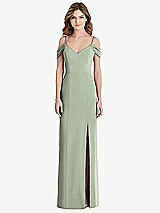 Front View Thumbnail - Sage Off-the-Shoulder Chiffon Trumpet Gown with Front Slit