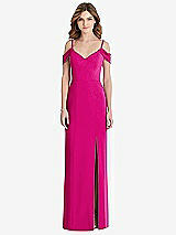 Front View Thumbnail - Think Pink Off-the-Shoulder Chiffon Trumpet Gown with Front Slit