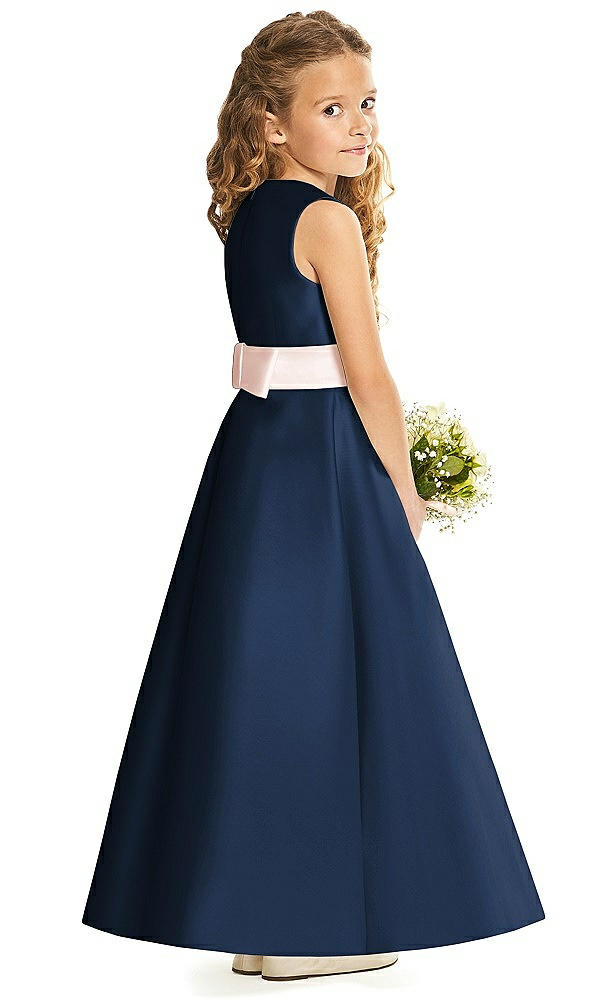 Back View - Midnight Navy & Blush Flower Girl Dress FL4062