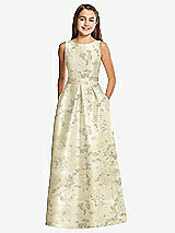 Front View Thumbnail - Butter Yellow Floral Floral Bateau Neck Maxi Junior Bridesmaid Dress with Pockets