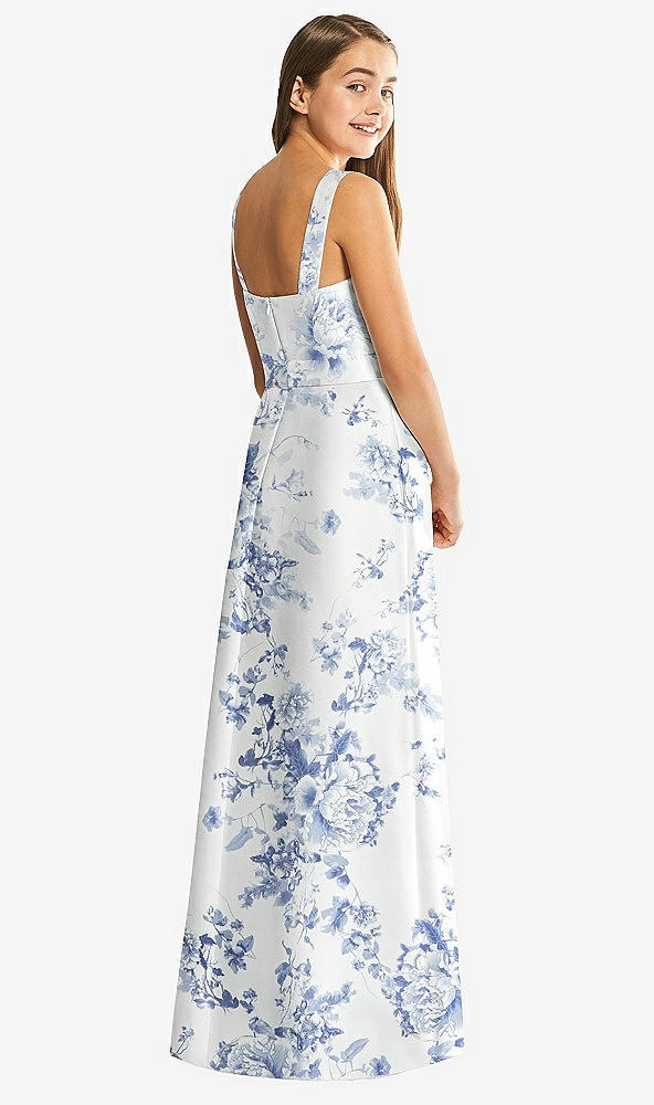 Back View - Cottage Rose Larkspur Floral Bateau Neck Maxi Junior Bridesmaid Dress with Pockets