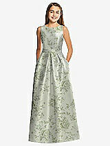 Front View Thumbnail - Sage Cottage Rose Floral Bateau Neck Maxi Junior Bridesmaid Dress with Pockets