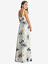 Rear View Thumbnail - Inkwash Blue Floral Floral Bateau Neck Maxi Junior Bridesmaid Dress with Pockets