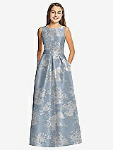 Front View Thumbnail - Porcelain Blue Seraphina Floral Floral Bateau Neck Maxi Junior Bridesmaid Dress with Pockets