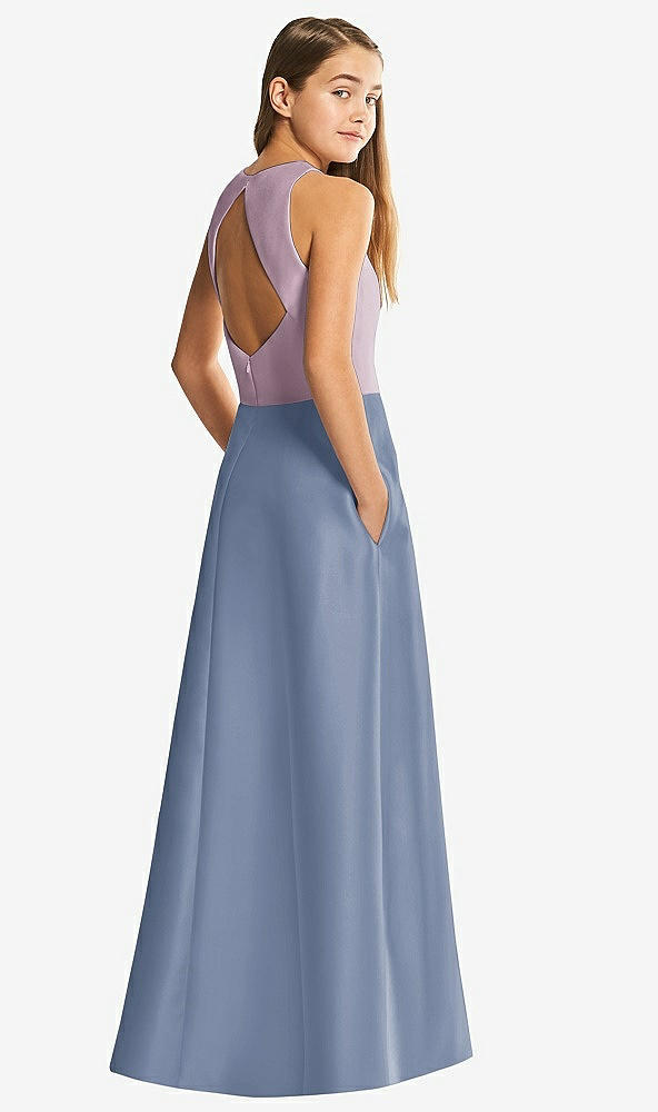 Front View - Larkspur Blue & Suede Rose Alfred Sung Junior Bridesmaid Style JR545