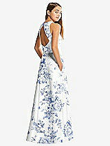 Rear View Thumbnail - Cottage Rose Larkspur Floral Sleeveless Open-Back Satin Junior Bridesmaid Dress