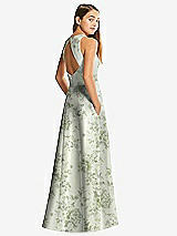 Rear View Thumbnail - Sage Cottage Rose Floral Sleeveless Open-Back Satin Junior Bridesmaid Dress