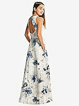 Rear View Thumbnail - Inkwash Blue Floral Floral Sleeveless Open-Back Satin Junior Bridesmaid Dress