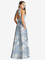 Rear View Thumbnail - Porcelain Blue Seraphina Floral Floral Sleeveless Open-Back Satin Junior Bridesmaid Dress