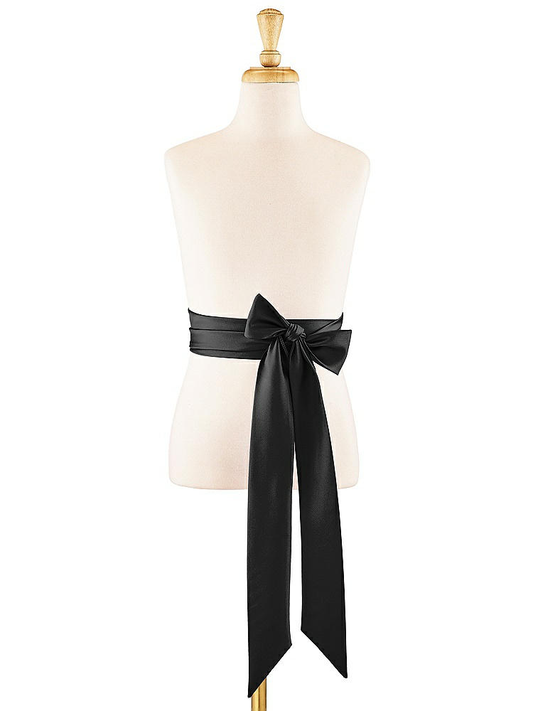 Front View - Black Satin Twill Flower Girl Sash