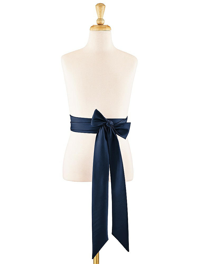 Front View - Midnight Navy Satin Twill Flower Girl Sash