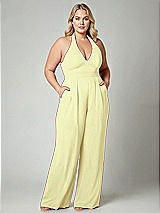 Alt View 1 Thumbnail - Butter Yellow V-Neck Backless Pleated Front Jumpsuit