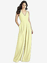 Front View Thumbnail - Butter Yellow V-Neck Backless Pleated Front Jumpsuit