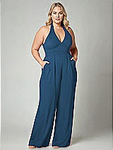 Alt View 1 Thumbnail - Dusk Blue V-Neck Backless Pleated Front Jumpsuit