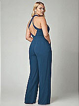 Alt View 2 Thumbnail - Dusk Blue V-Neck Backless Pleated Front Jumpsuit